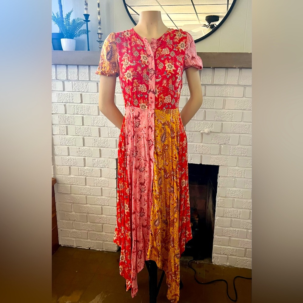 Zara Boho Floral Maxi Dress w/ scarf hem